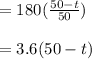 = 180 (\frac{50-t}{50})\\\\= 3.6(50-t)\\\\