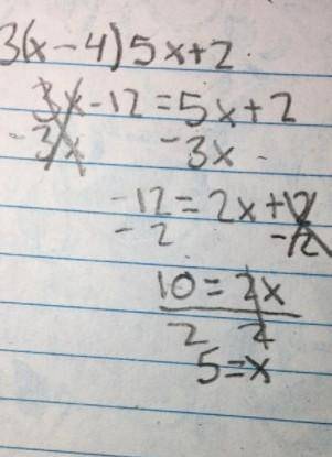 What value of x is in the solution set of 3(x-4) 2 5x + 2?
O-10
O-5
O 5
O 10