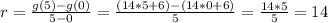 r = \frac{g(5) - g(0)}{5 - 0} = \frac{(14*5 + 6) - (14*0 + 6)}{5}  = \frac{14*5}{5} = 14
