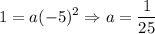 \displaystyle 1 = a(-5)^2\Rightarrow a = \frac{1}{25}