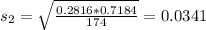 s_2 = \sqrt{\frac{0.2816*0.7184}{174}} = 0.0341