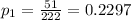 p_1 = \frac{51}{222} = 0.2297