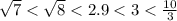 \sqrt{7}  <  \sqrt{8}  < 2.9 < 3 <  \frac{10}{3}
