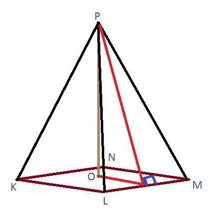 A square pyramid has a base with an area of 20 square meters, and its lateral faces have a slant hei