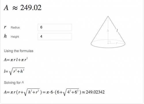 HELP ASAP WILL GIVE BRAINLIEST IF CORRECT

The surface area of a cone with radius r units and slant