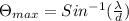 \Theta_{max} = Sin^{-1} (\frac{\lambda}{d} )