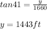 tan 41 = \frac{y}{1660}\\\\y = 1443 ft