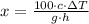 x = \frac{100\cdot c\cdot \Delta T}{g\cdot h}