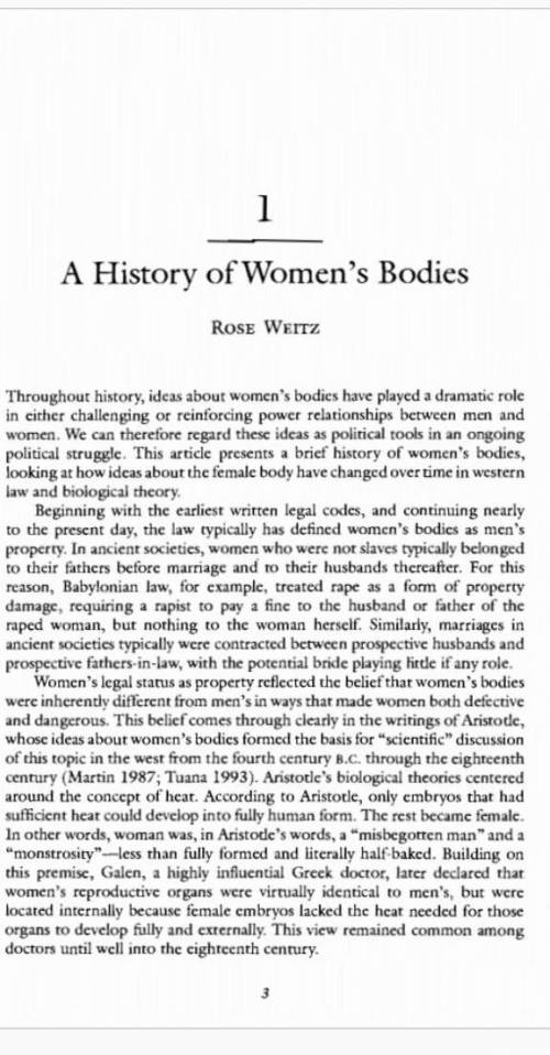 A history of women’s bodies summary of rose weitz