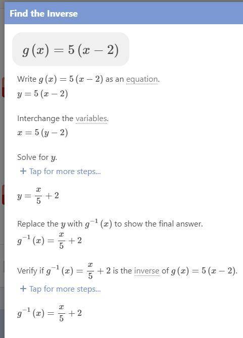 What is the inverse of the function g (x) = 5 (x - 2)