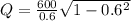 Q=\frac{600}{0.6}\sqrt{1-0.6^2}