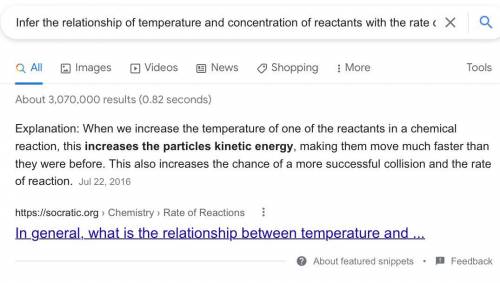 Infer the relationship of temperature and concentration of reactants with the rate of reaction.​