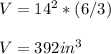 V = 14^2 * (6/3)\\\\V = 392 in^3