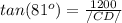 tan(81^{o}) = \frac{1200}{/CD/}