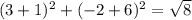 (3 + 1) {}^{2}  + ( - 2 + 6) {}^{2}  =  \sqrt{8}