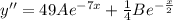 y^{\prime\prime} = 49Ae^{-7x} + \frac{1}{4}Be^{-\frac{x}{2}}
