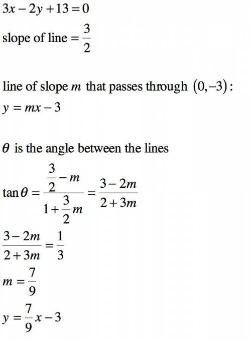 find the equation of straight line passes through a point (0 ,- 3 )which makes an angle tan^-1(1/3)