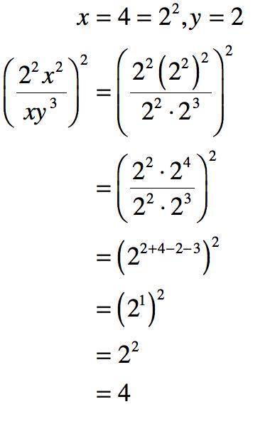 Evaluate the expression (2²x² over xy³ )² for x = 4 and y == 2.​