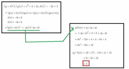 Given the function below (g+h)(1) g(x)=x^2+4+2x h(x)=-3x+2