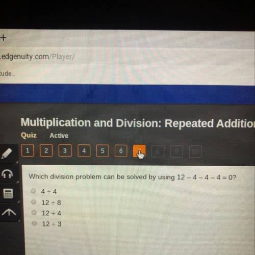 Which division problem can be solved by using 12-4-4-4=0