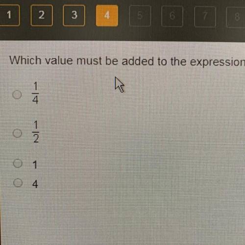 Which value must be added to the expression x^2+x to make it a perfect square