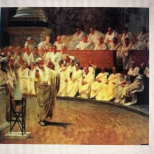How does this painting illustrate the structure of Roman government? It shows a leader speaking to t