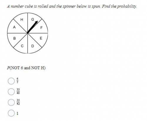 BRAINLIEST!!! 15. A number cube is rolled and the spinner below is spun. Find the probability.  P(NO