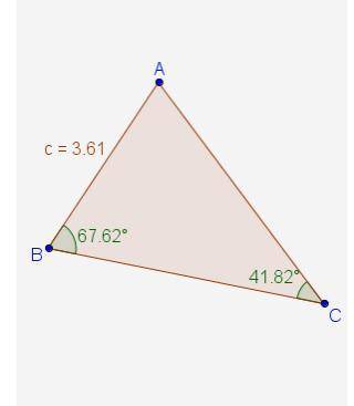 The measures of three parts of triangle ABC are given in the diagram. What is AC, correct to two dec