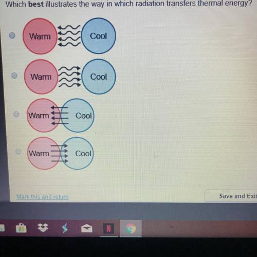 Which best illustrates the way in which radiation transfers thermal energy? Warm Cool Warm Cool Warm