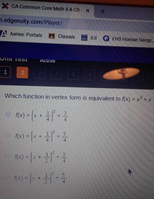 Which function in vertex form is equivalent to f(x) = x^2 + x +1?