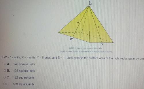 What is the surface area of the right rectangular pyramid shown above ?