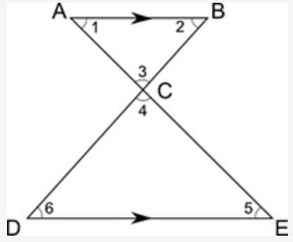 The figure shows two parallel lines AB and DE cut by the transversals AE and BD. Which statement bes