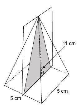 A slice is made perpendicular to the base of a right rectangular pyramid through the vertex. What is