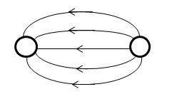 Based on the diagram of the electric field lines around the two spherical charges, what are the sign