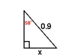 Which of the following expressions is equal to the value of x? A. 0.9(sin50) B. (sin50)/0.9 C. 0.9(c