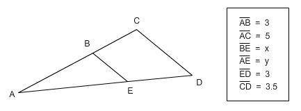 Triangle ABE is similar to triangle ACD. Find y. 3.4 2.7 4.5 2.1