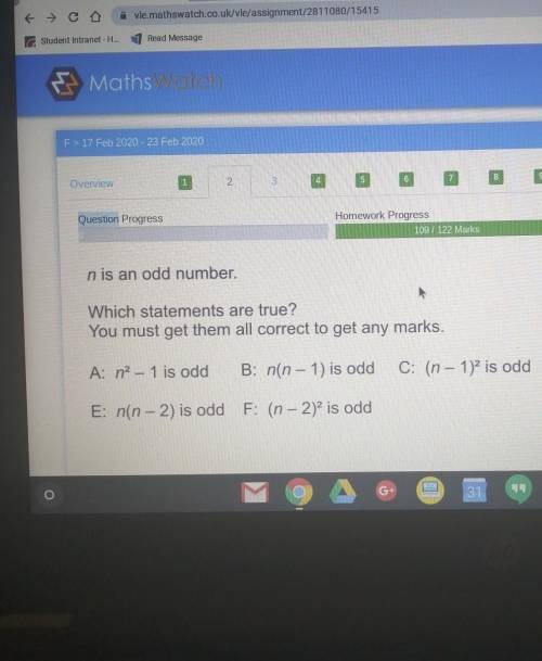 N is an odd number Which statements are true?You must get them all correct to get any marks.