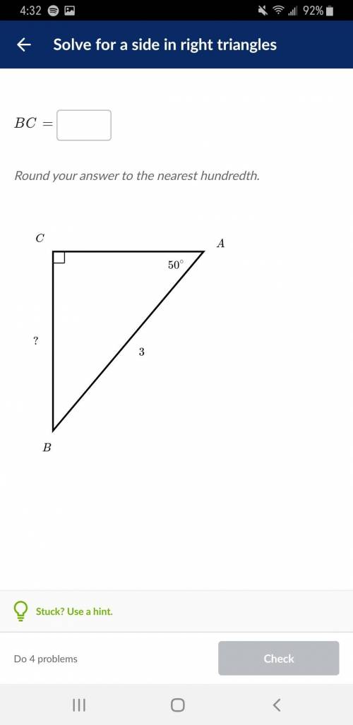 Solve for a side in right triangles
