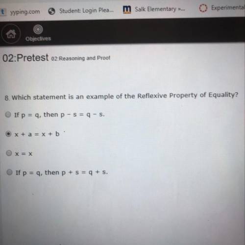 Which statement is an example of the reflexive property of equality