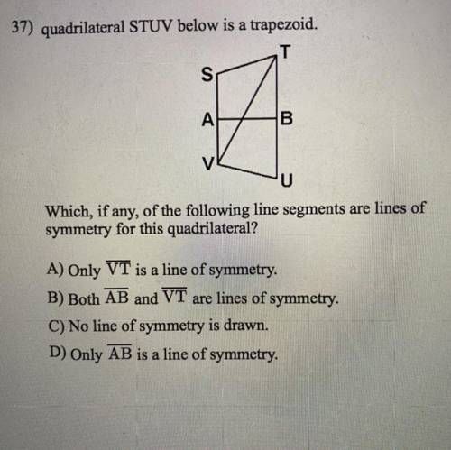 37) quadrilateral STUV below is a trapezoid. Which, if any, of the following line segments are lines