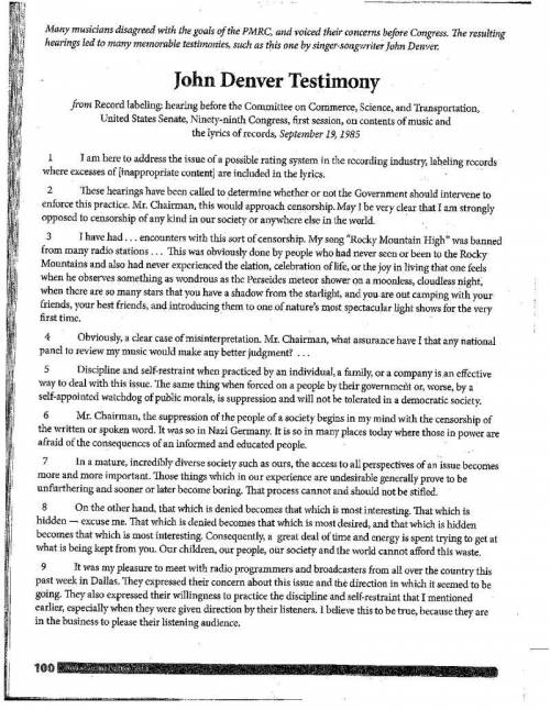 What is John Denver's attitude toward camping in paragraph 3? Use two details from the testimony to