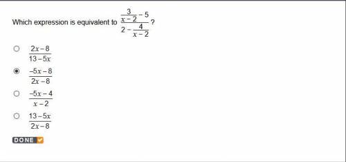 Which expression is equivalent to (3/x − 2 − 5) / (2 − 4/x − 2)?