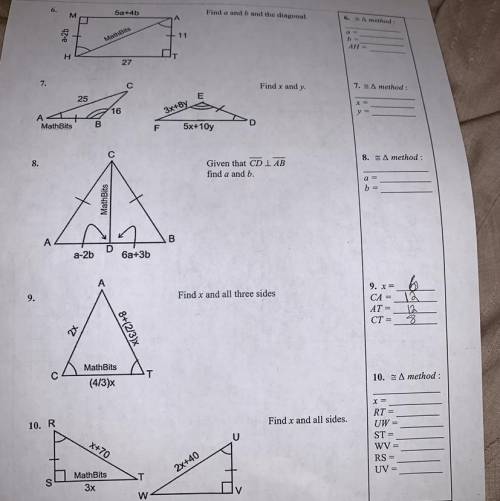 The algebra of triangles See attachment Directions: solve for the missing variable and any indicated