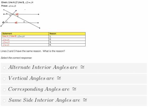 Given: Angle A//Line B, <2 ~= <4 Prove: <1 ~=<3