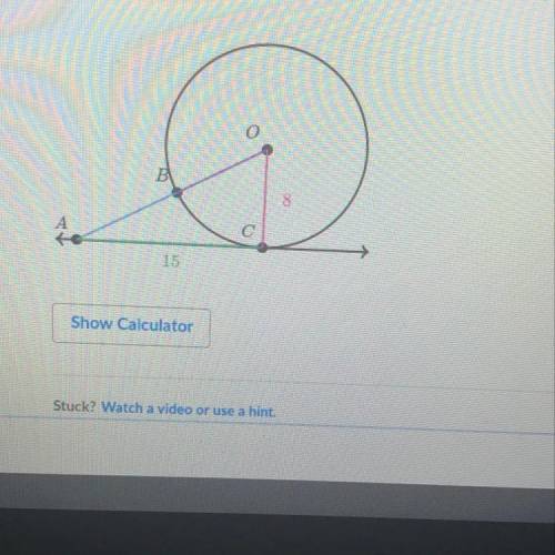 AC is tangent to circle O at point C. What is the length of AB?