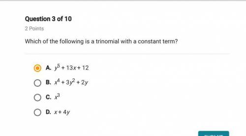 Which of the following is a trinomial with a constant term? please hurry