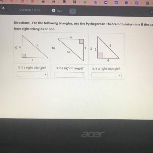 URGENT PLEASE HELP ME how do i figure out if these are actually right triangles using the pythagorea