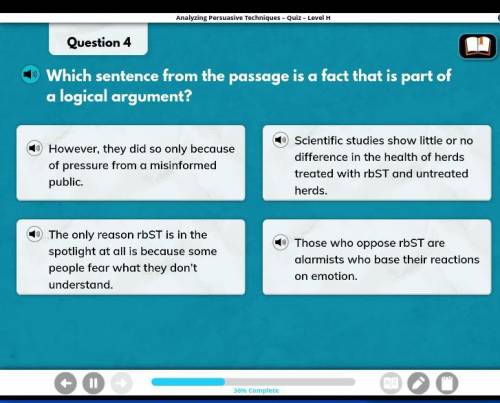 Analyzing Persuasive Techniques i Ready Quiz:  Which sentence from the passage is a fact that is apa