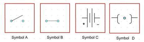 Which image represents a closed switch in a circuit? Symbol A Symbol B Symbol C Symbol D