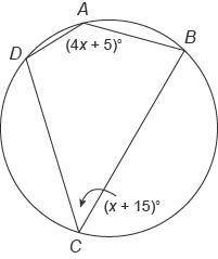Quadrilateral ABCD  is inscribed in a circle. What is the measure of angle A? Enter your answer in
